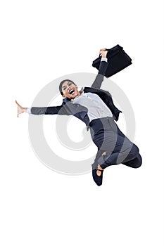 Young asian businesswoman jumping