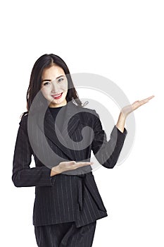 Young asian businesswoman making an introduction photo