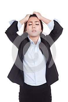 Young Asian businesswoman stressed , got headache ,unhappy