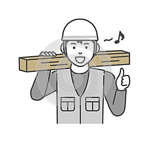 Young asian carpenter vector illustration | thumb up