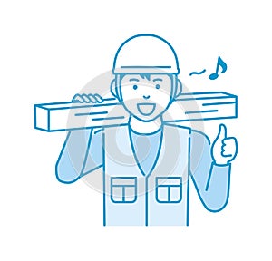 Young asian carpenter vector illustration | thumb up