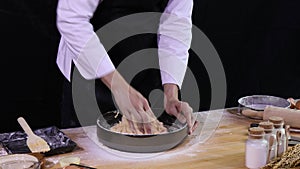 Young Asian Chef holding thresh flour mixing cheese milk making bread dough in bowl