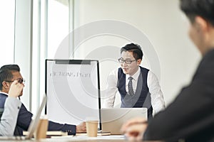 Young asian corporate executive facilitating meeting in office photo