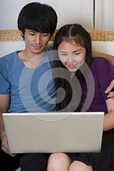 Young Asian couple with computer