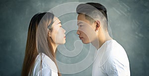 Young asian couple is experiencing conflict photo