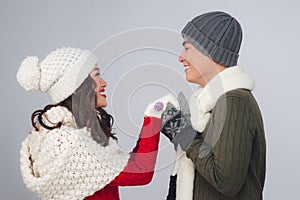 Young asian couple in love holding hands