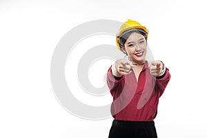 Young Asian engineer with red shirt