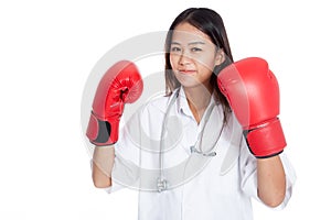 Young Asian female doctor ready to fight