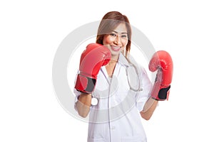 Young Asian female doctor ready to fight