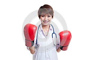 Young Asian female doctor ready to fight.