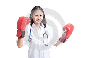 Young Asian female doctor ready to fight.