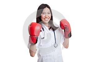 Young Asian female doctor ready to fight.