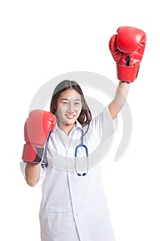 Young Asian female doctor win the fight.