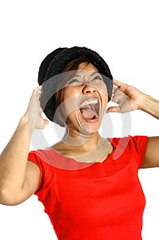 Young Asian female screaming