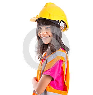 Young Asian Girl With Hard Hat And Vest VI