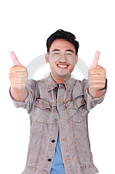 Young Asian Guy Showing Two Thumbs Up