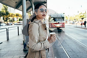 Cable car streeet car diving on railway arrived photo