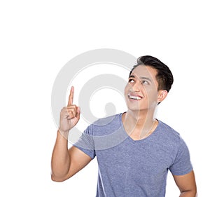 Young asian man getting an idea hand gesture