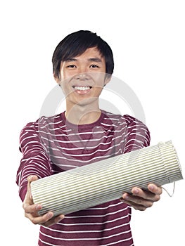 Young Asian man holding a gift box