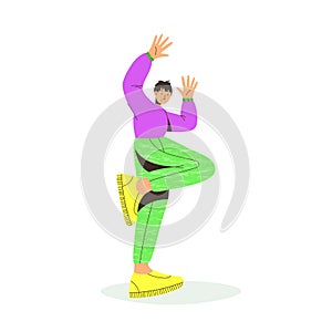 Young asian man in trendy colorful flat style. Vector illustration. International day of young people. Student in school