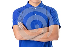 Young Asian man wear blank of blue polo t-shirt
