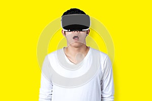 Young Asian Man Wearing Virtual Reality Glasses