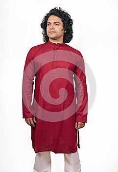 Young asian model wearing red kurta