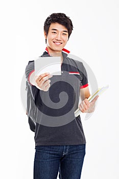 Young Asian stdudent showing card