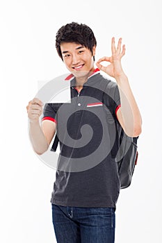 Young Asian stdudent showing card