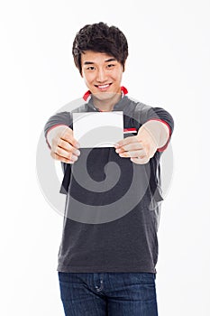 Young Asian stdudent showing card