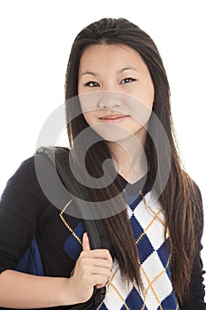 Young Asian student isolated on white background