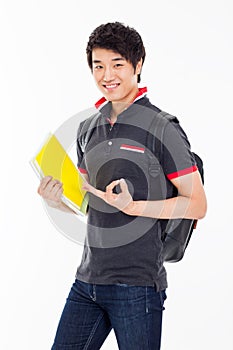 Young Asian student showing okay sign