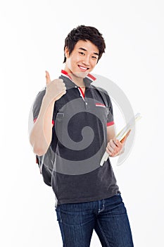 Young Asian student showing thumb
