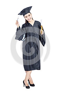 Young asian student woman with graduation gown standing