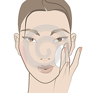 Young Asian woman is applying face lotion