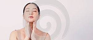 Young asian woman beauty face make up for skincare cosmetic