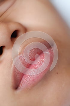 Young Asian woman closeup face sleeping during the day