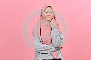 Young Asian woman confidence begins with a smile wears casual  hijab