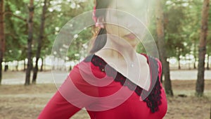 Young asian woman are dancing Traditional Spanish dance in summer forest