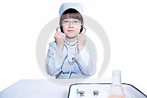 Young Asian woman doctor holding a stethoscope