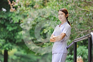 young asian woman doctor in uniform and nurse