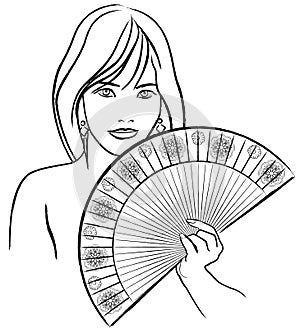 Young asian woman with a fan