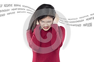 Young asian woman feeling stressed by various problems