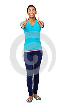 Young Asian Woman Gesturing Thumbs Up