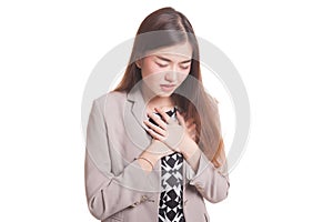 Young Asian woman got chest pain.