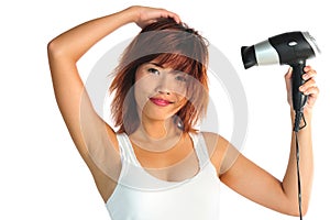 Young asian woman with hair-dryer