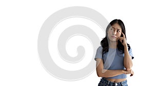 Young Asian woman thinking hard or planning to do something