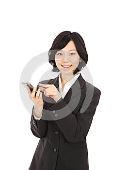 Young asian woman touch smartphone