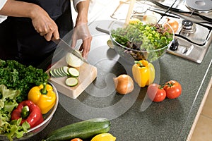 young asian woman work cooking in modern kitchen