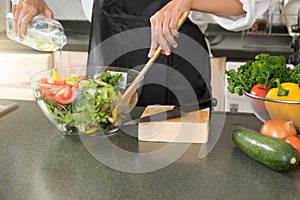 young asian woman work cooking in modern kitchen